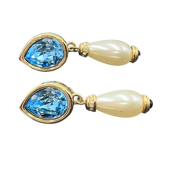 Swarovski Swan Gold Plated Blue Faceted Crystal Purple Cabochon Clip Earrings - Picture 10 of 13